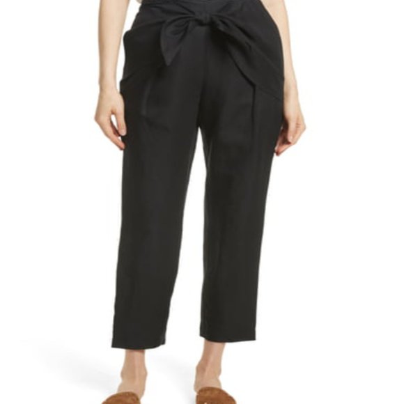Frame Black Linen Blend Overlap Knot Pants - Picture 3 of 3